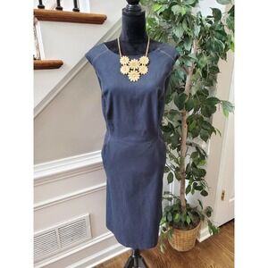 Sandra Darren Women Blue Cotton Round Neck Sleeveless Knee Length Dress Size 16W